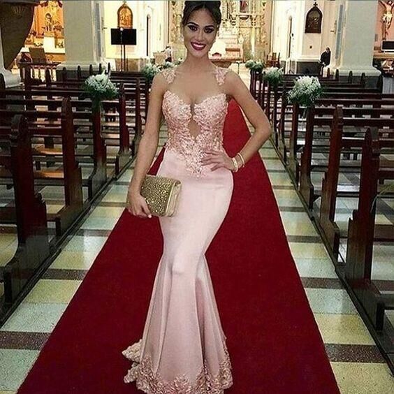 Sheer Tulle Mermaid Long Prom Dresses For Women sweetheart Pink Applique Lace Formal Evening Dresses Party Gala Dress Custom Made