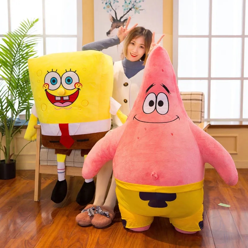 2024 Cartoon Roze Zeester Pop Gele Spons Pop Knuffels Gevulde Anime Verjaardagscadeautjes Thuis Slaapkamer Decoratie
