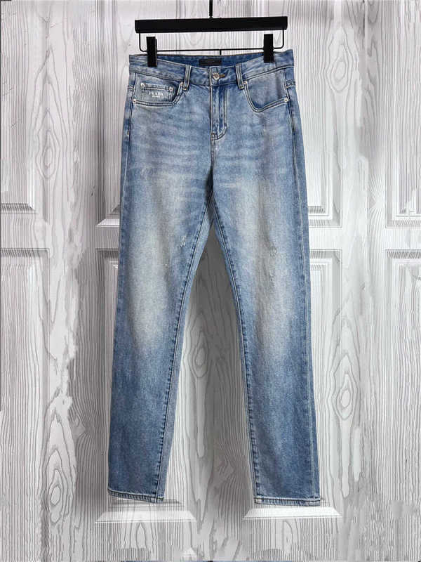 Mäns jeans designer New P Family pra pu små raka casual byxor triangel etikett lim remsa broderad bokstav denim 4s29