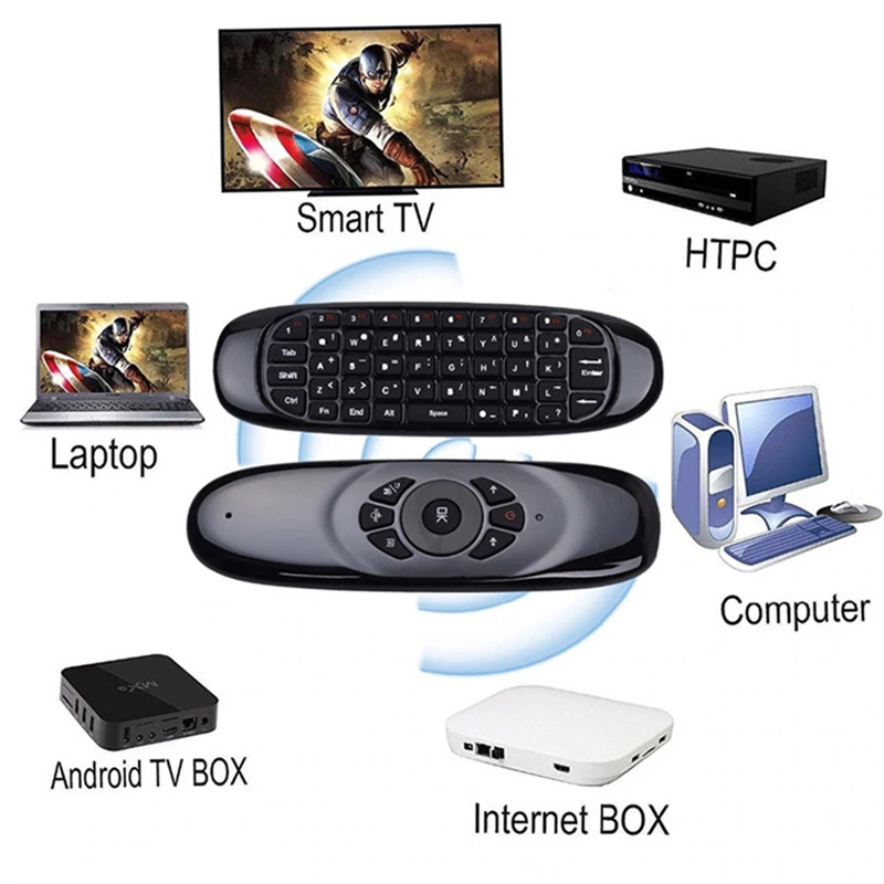 C120 Télécommande rétroéclairée Fly Air Mouse 2,4 GHz Clavier sans fil Gyroscope 6 axes Poignée de jeu Télécommande pour PC Android TV BOX Équipement électronique rétroéclairé