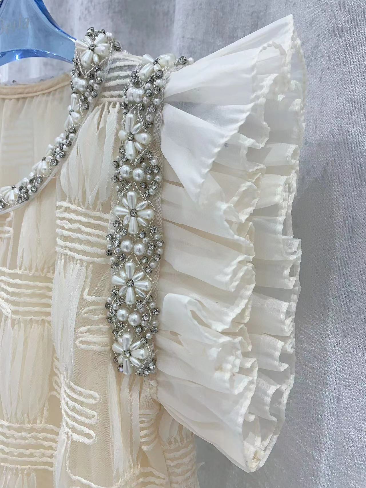 2024 bahar beyaz o boyun kristal boncuklar kolsuz örgü kadın tasarımcı yüksek son kadın pist elbisesi vestidos de festa 3209
