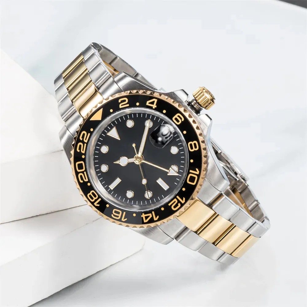 Модные деловые мужские специализированные механические дизайнерские керамические часы 40 мм из нержавеющей стали со скользящей застежкой Наручные часы для плавания Сапфировые светящиеся часы