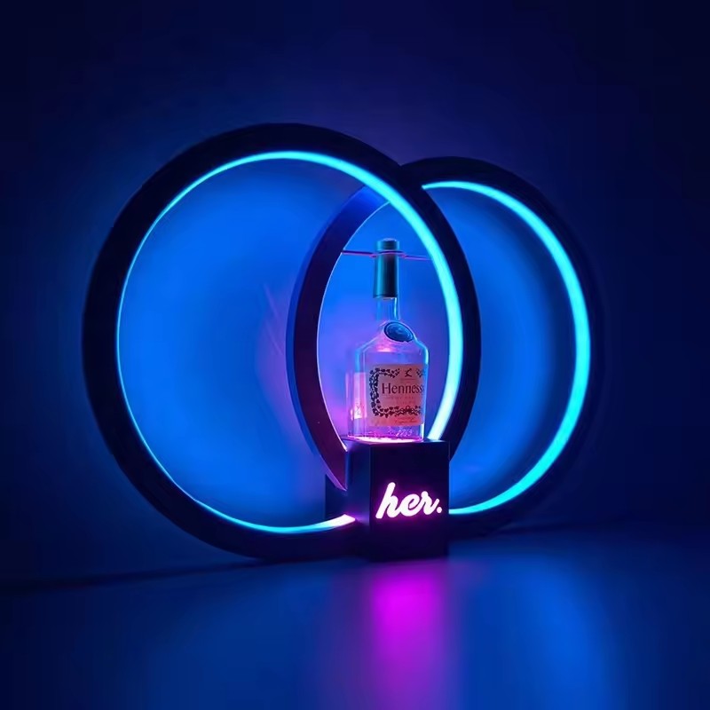 Estante de barra LED con anillos dobles, presentador de exhibición de botellas de licor, champán LED definitivo, portador de escaparate de botellas Hennessy