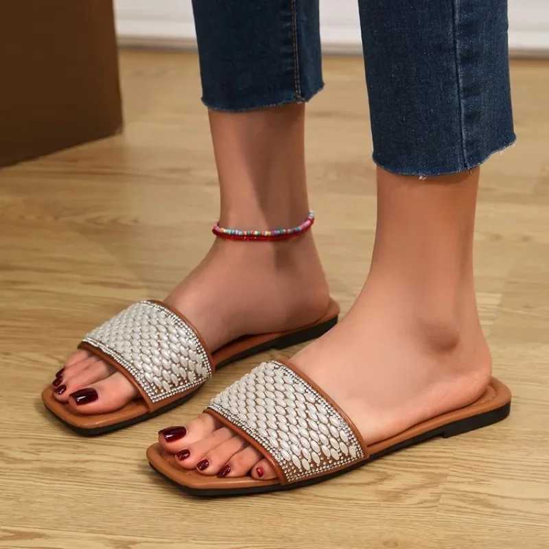 Slippers Solid Color Womens Braided Design Charm Open-toe Set Foot Vacation Beach Flat Sandals Casual Flip Flops Women ShoesVPMH H240321