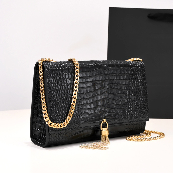 Sac à main de luxe avec pompon Crocodile pour femmes, sac à bandoulière de styliste à rabat avec chaîne, sac à main classique à la mode, portefeuille