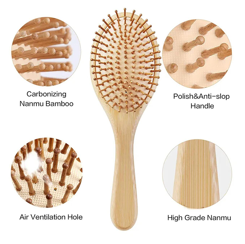 Peigne à cheveux en bambou, brosse à palette, coussin d'air, peigne de Massage, brosse démêlante, brosses à cheveux antistatiques