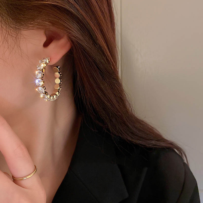 925 Sterling Silver Pin CC örhängen lyxinspirerad designer Gemstone Crystal Rhinestone Hoop örhängen smycken kvinnor