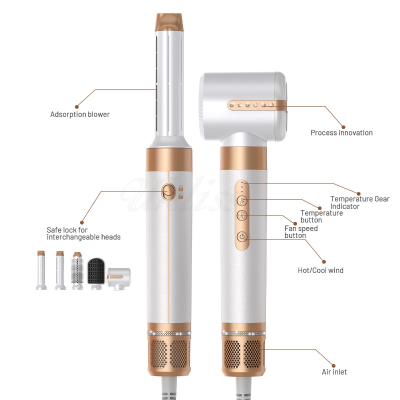 Peigne à Air chaud multifonctionnel 7 en 1, bigoudi automatique multi-têtes, peigne droit, sèche-cheveux transfrontalier, bigoudi