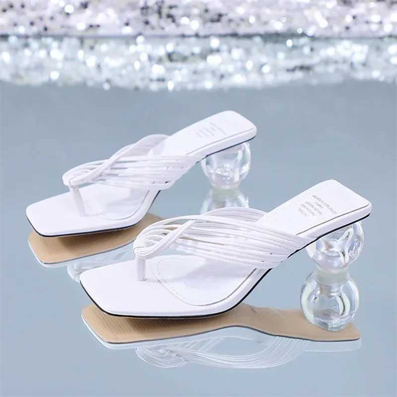 Klänningskor Comemore Womens tofflor Vita mode Sandaler Kvinnor Summer Footwear 2024 Transparent Heel Elegant Female Flip Flop High Heels H240325