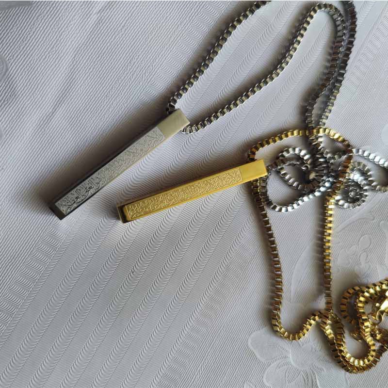 Collana 3D Bar Gioielli islamici Collana pendente in acciaio inossidabile placcato oro 18k Eid Al Fitr Regalo di amicizia Ciondolo regalo Ramadan