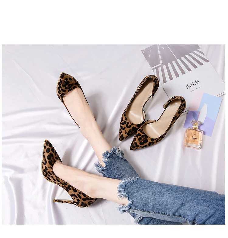 Klädskor Autumn Sexig Leopard Women High Heels 6-10 cm Elegant Office Pumpar Animal Print Pointed Toe Luxury Singles H240325