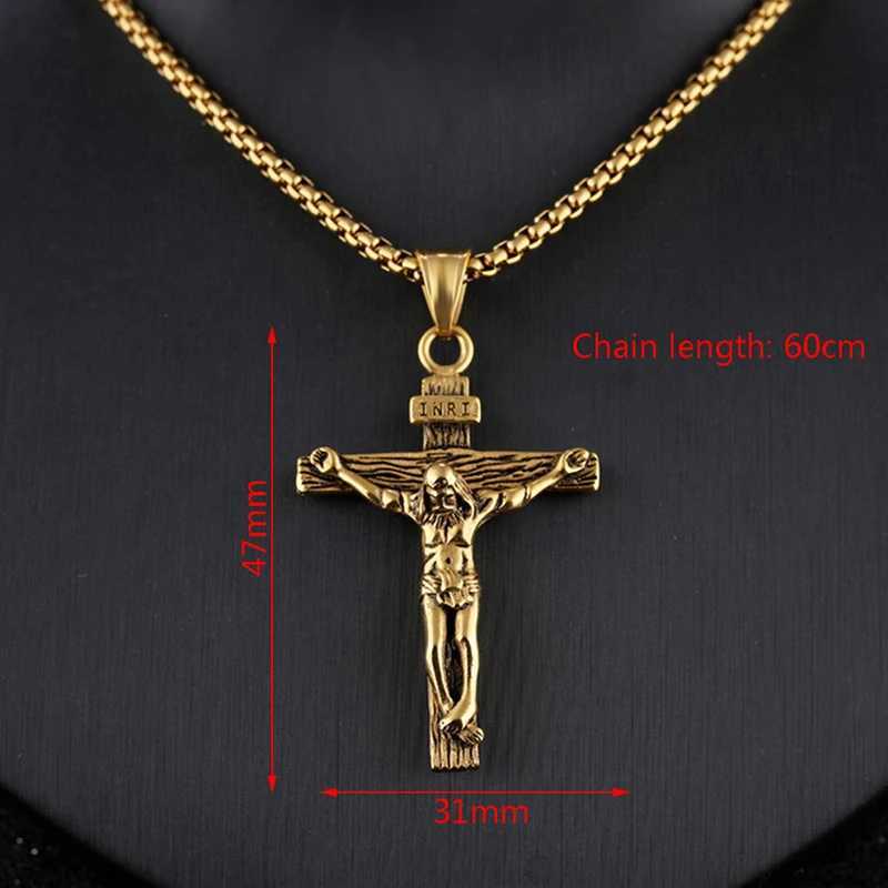 Collane con ciondolo Moda Crocifisso Gesù Cristo Uomo Gioielli Oro Marrone Argento Colore Ciondolo croce in metallo con collane a catena al collo uomo DonnaL2403L2403