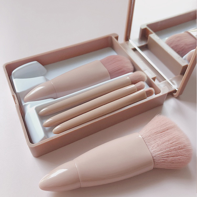 Zandloper Make-up Kwasten Poeder Foundation Concealer Blusher Bronzer Oogschaduw Wenkbrauw Eyeliner Sculpting Brush Draagbaar 5 make-up kwasten met spiegel