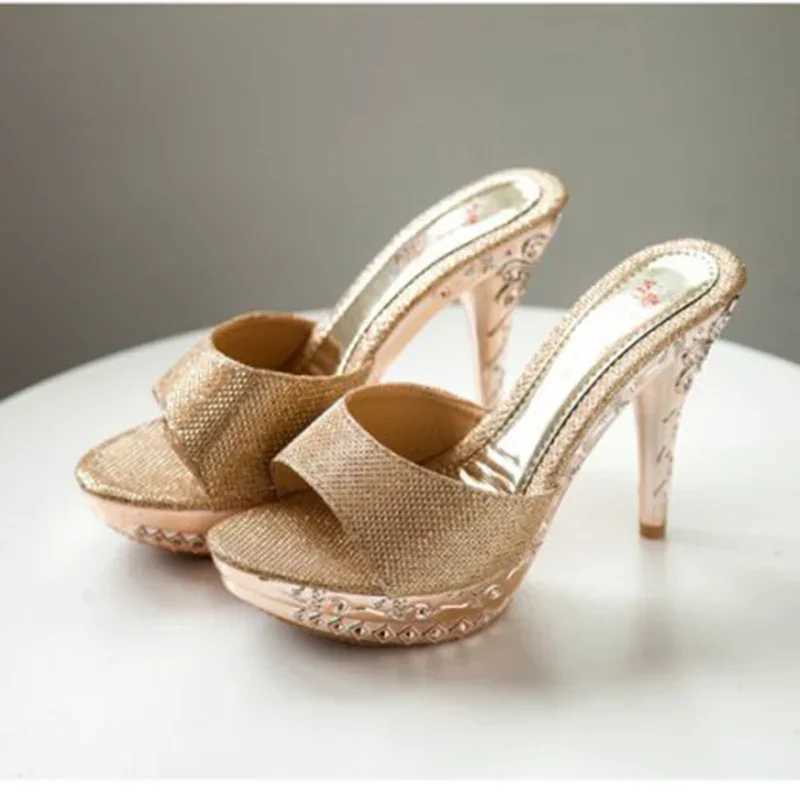 Dress Shoes Summer Women Sandals Rhinestone Sexy High Heels Sandalias Gold Silver Slippers hakken H240430