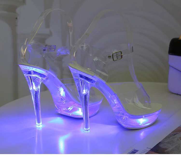 Chaussures de robe Light Up Glowing Femme Lumineux Clear Sandales Femmes Plate-forme LED 13cm Talon Haut Transparent Stripper HeelsX59Z H240321