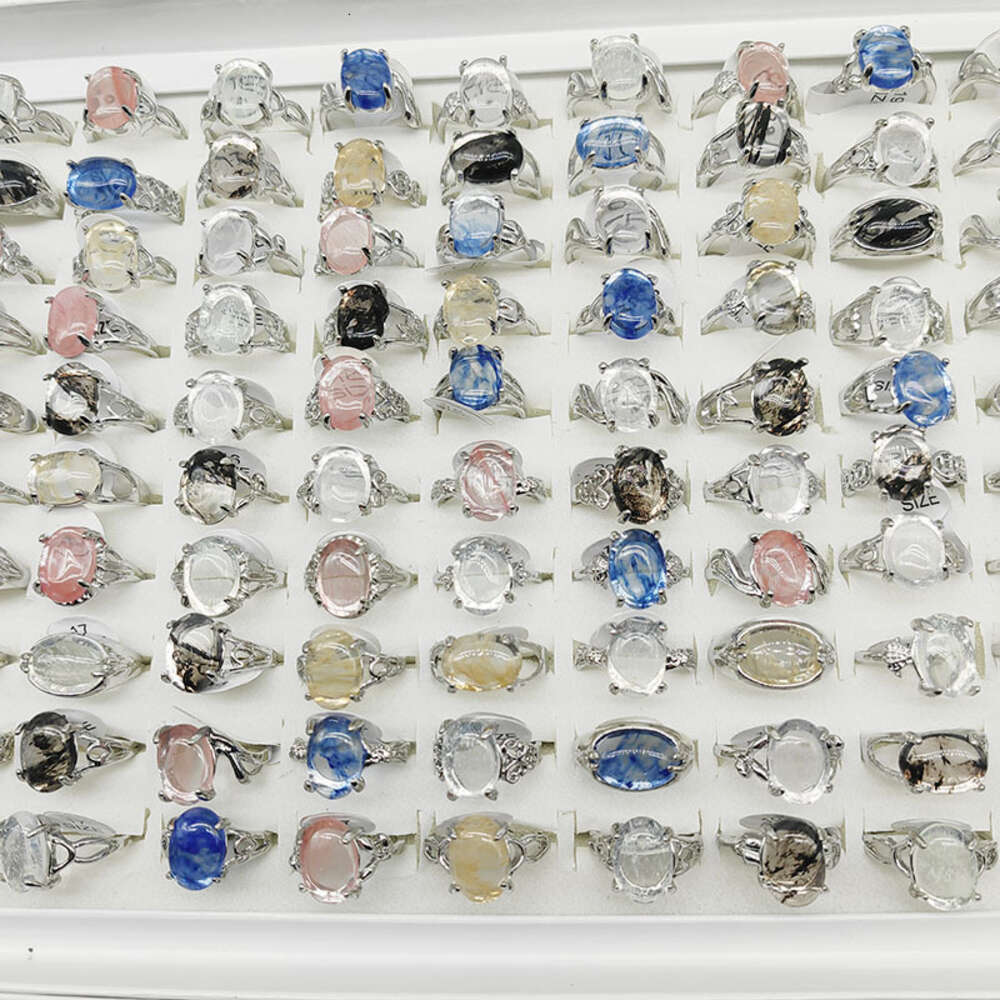 Bagues en pierre de cristal naturel pour femmes, 20 piècesvente en gros, blanc clair, rose, jaune, couleur argent, bijoux de mariage, vente en gros