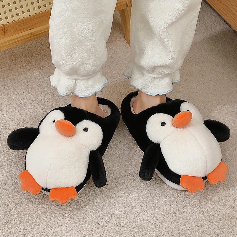 Pantofole yvvcvv carino pinguin fluffy fluff slifori donne calde peluche chiuse peluche slittatori scivolo casa 2022 scarpe interne invernali