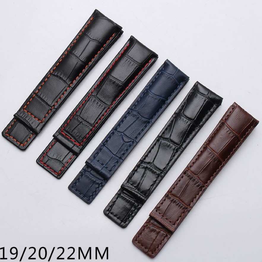 Bracelet en cuir pour hommes, 19mm 20mm 22mm, pour montre carrera monaco, noir, marron, bleu, sans boucle, th watch293R
