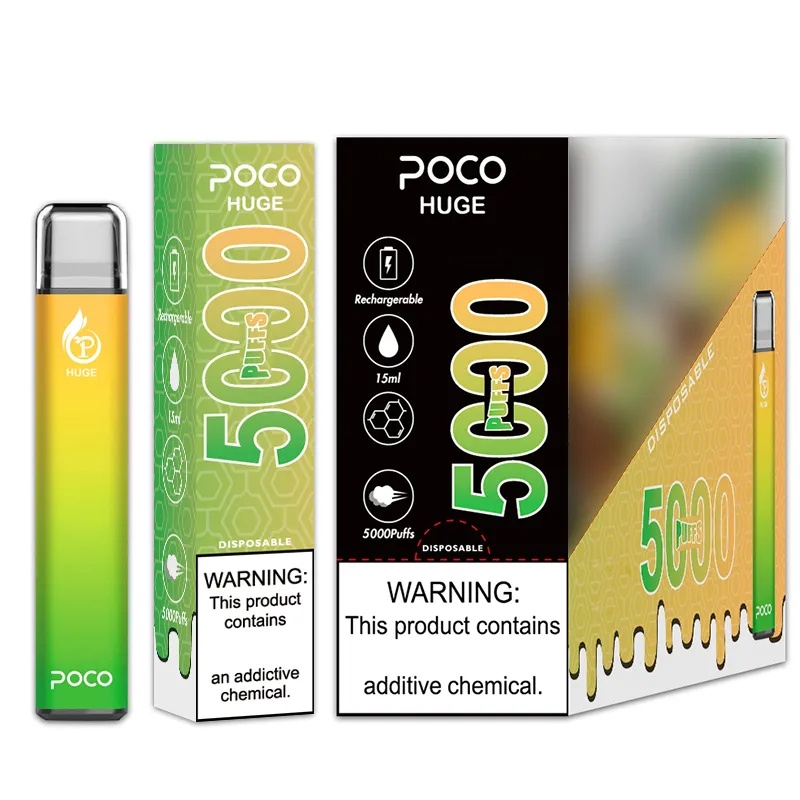 Puff 5k POCO Huge 5000 Puffs Одноразовые электронные сигареты Vape 0% 2% 5% 1,2 Ом сетчатая катушка 15 мл предварительно заполненная сетчатая катушка для капсул 950 мАч Перезаряжаемая батарея Vaper Pen