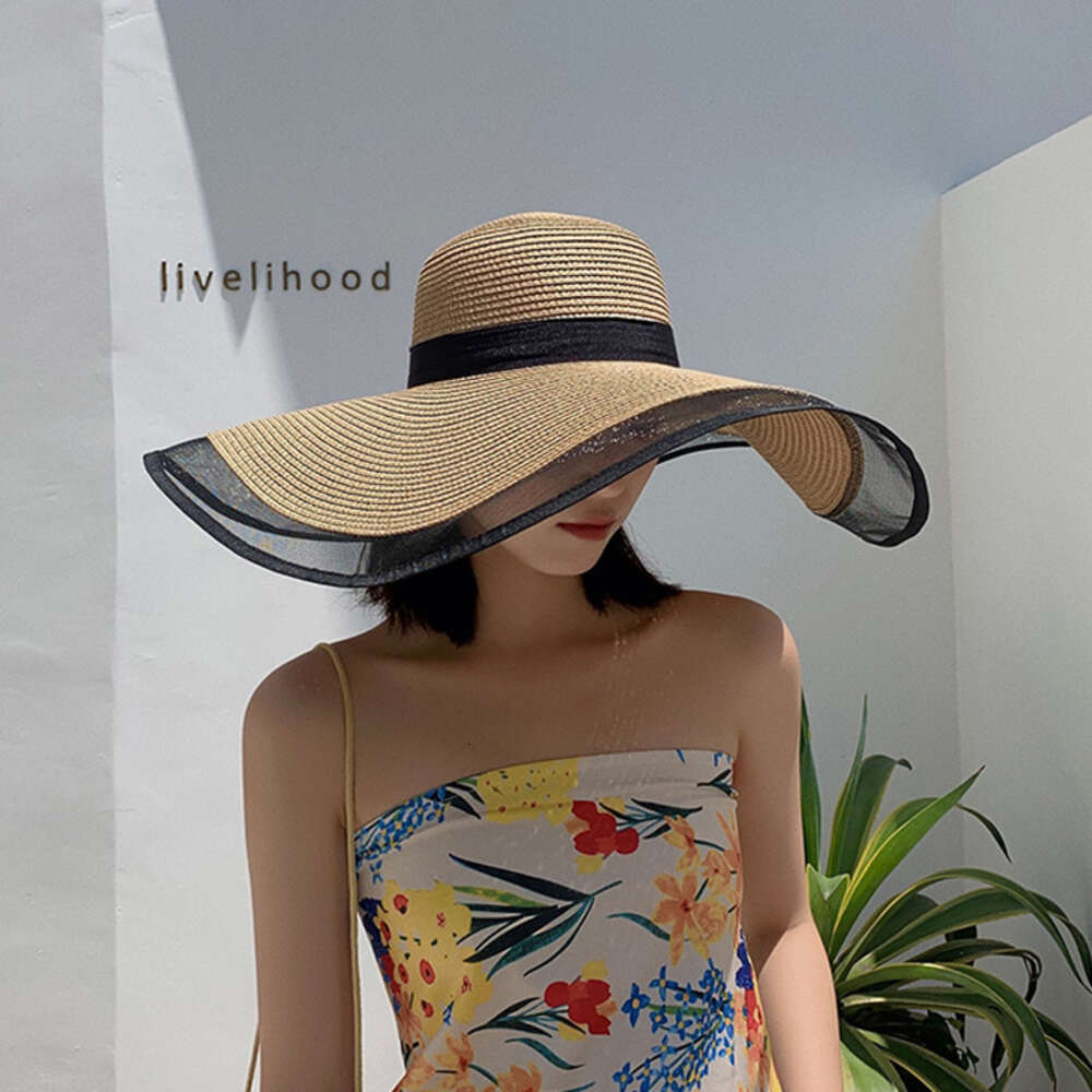 Big Brim Straw Temperament Organza Fisherman Women's Thin Protection Summer Vacation Beach Sun Hat