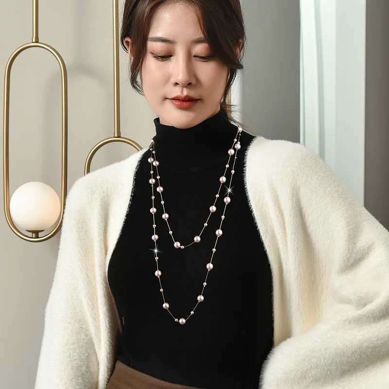 Pendant Necklaces 2024 nouveau simulé rose perle sautoir collier mode femmes Double couche colliers pendentifs Bijoux chaîne Bijoux cadeauxL2403L2403
