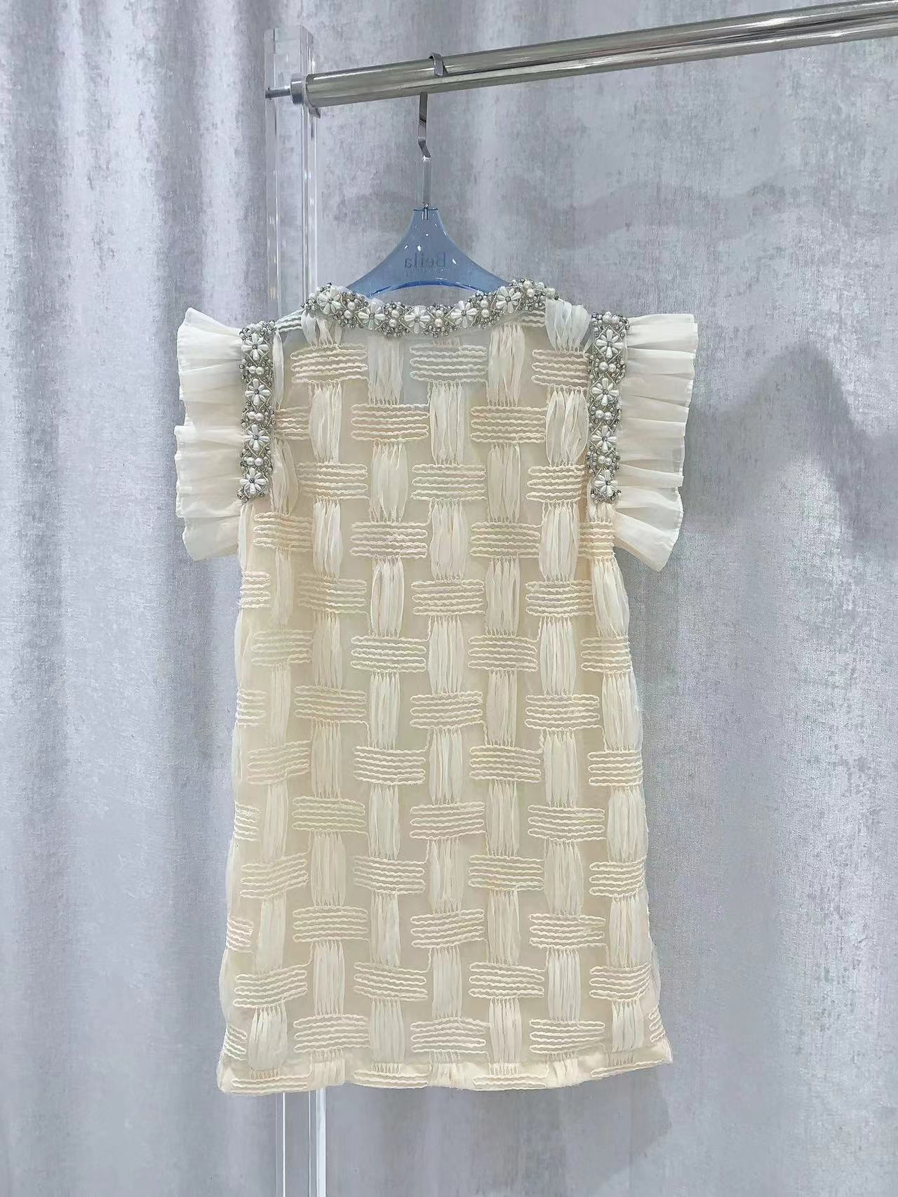 2024 Spring White O Crystal Crystal Beads Slyveless Mesh Women Designer High End Womens Runway Dress Vestidos de Festa 3209