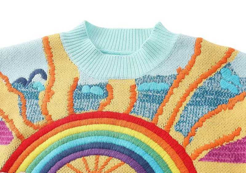 Pull pour hommes, même style d'étoiles, nouvelle couleur bloquant le motif arc-en-ciel, pull ample à manches longues et col rond, automne 2021