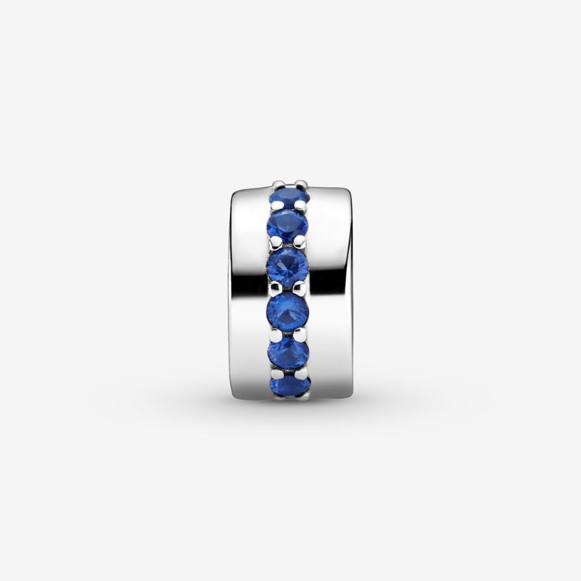 100% 925 Sterling Silver Blue Sparkle Clip Charms Fit Original European Charm Armband Fashion Jewelry Accessories308D
