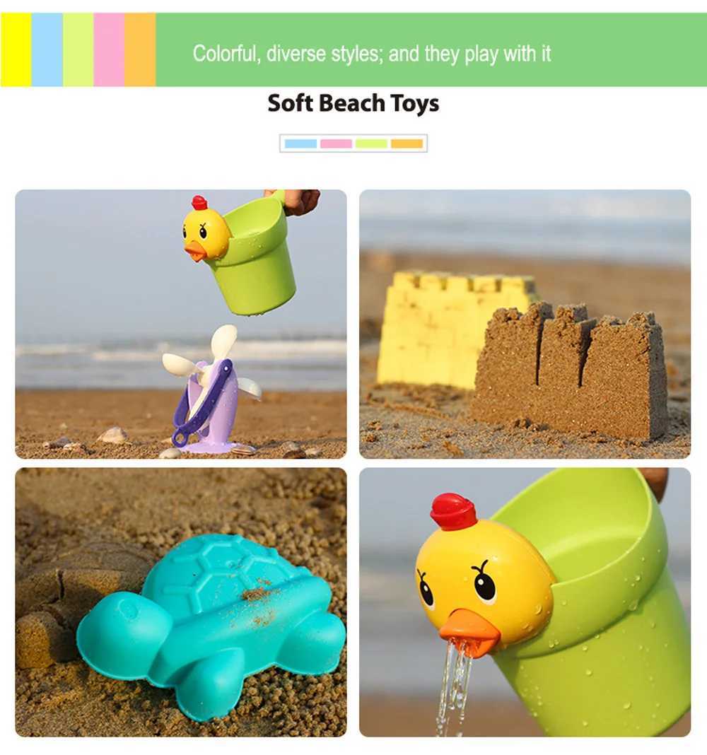 Sand Play Water Fun 2022 14stBeach Sand Toys Soft Rubber Beach Bucket Playset Fun Toys Gift for Kids Summer Outdoor Fun Drop Ship Random Color 240321