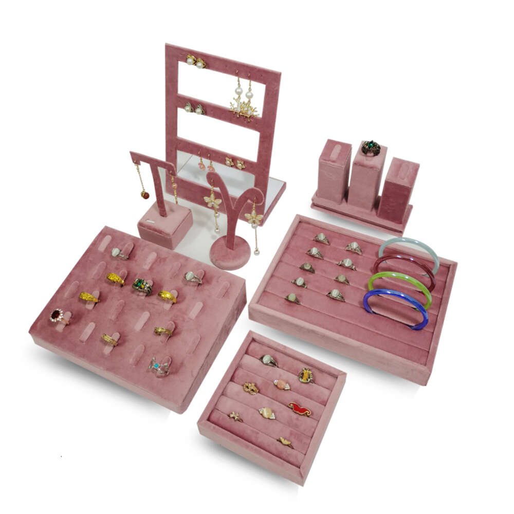 High End Pink Veet Props Ringörhängen Hållare Halsband Armband Tray Organizer Jewelry Store Window Display