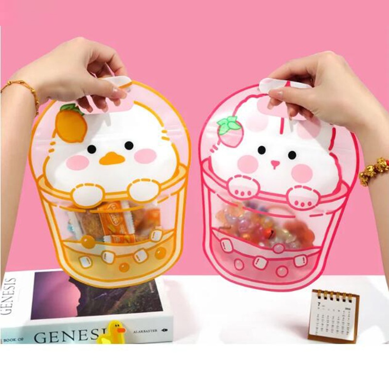 Candy Snack Packaging Ziplock Bags with Handle Cartoon Cute Kids Child Plastic Sealed Food Cookies Storage Pouches 18x24x6cm 