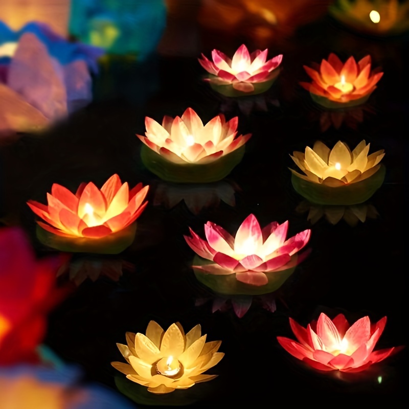 100st Multicolor Artificial Silk Lotus Önskar Light Floating Candles Pool Lantern för födelsedagsbröllopsfestdekoration