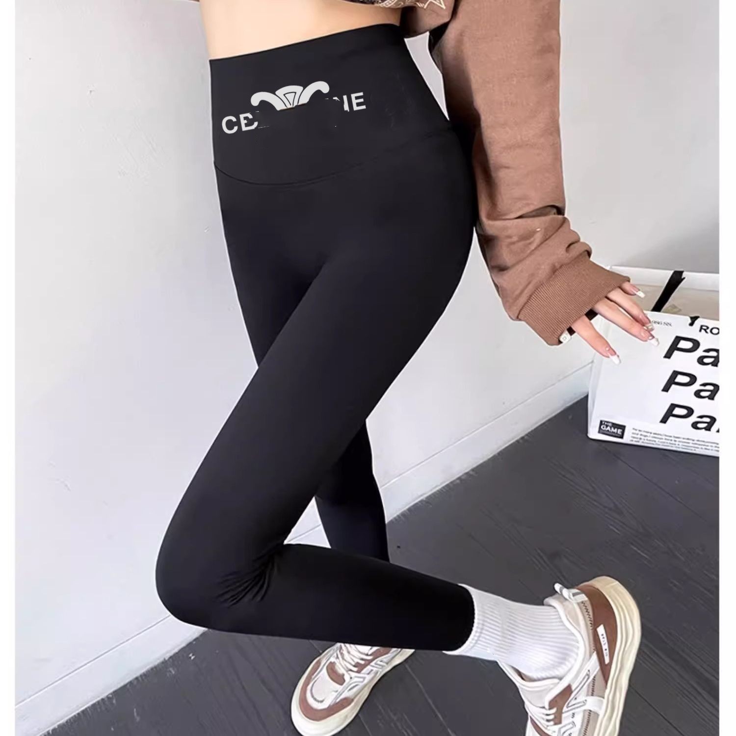 Damskie elastyczne litera liter drukowana bodycon Tunik Sporty Legginsy jogalne rajstopy smlxlxxl