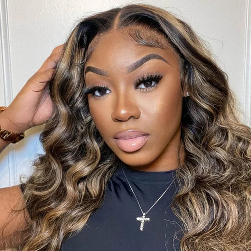 Highlight Lace Front Wig Human Hair 13x4Wear and Go Glueless Wig 12A Hair 250Density Body Wave Hair Balayage HD Lace Frontal Wig