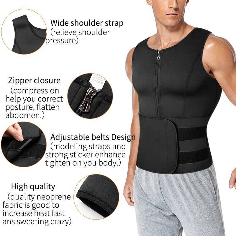 Bantningsremmen Mens Chloroprene Rubber Sports Tight Corset Viktminskningsbälte Back Support Body Shape Midje Trainer Fitness SweT Bastu Set Compression Shirt 240322