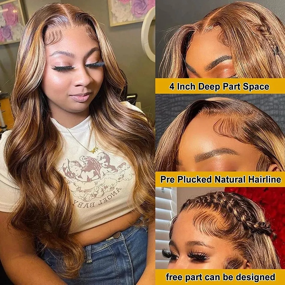 Perruque Lace Frontal Wig Body Wave colorée HD transparente, perruque sans colle, cheveux humains, prêts à porter et à emporter en vente