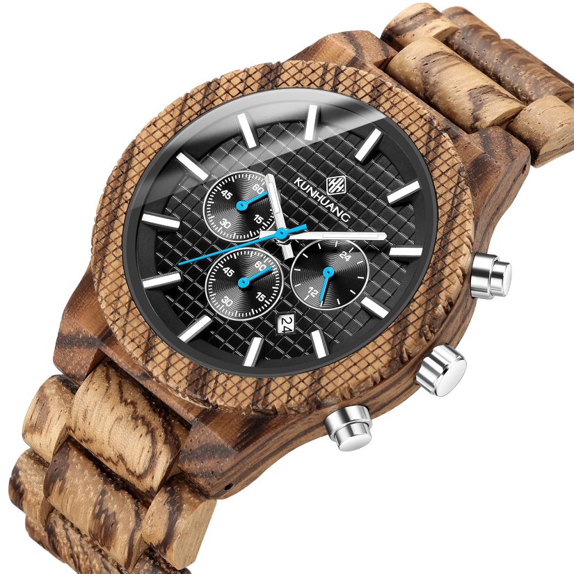 Orologio da uomo in legno di moda di lusso cronografo luminoso multifunzione orologio da polso in legno al quarzo orologi sportivi retrò2635