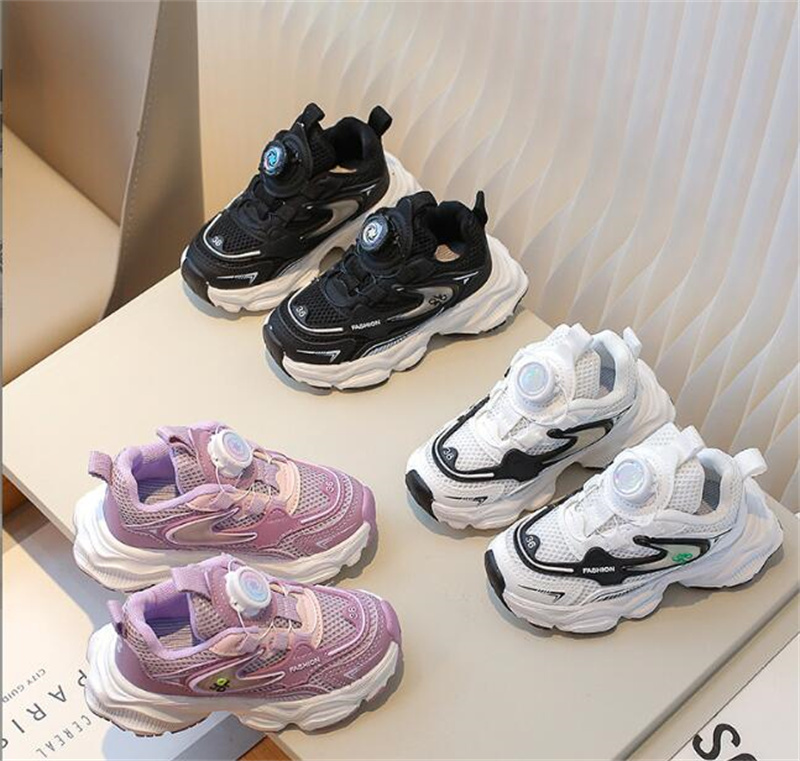 Spring Children's Sports Shoes Rotating Button Mesh Breathable Running Shoes 2024 Boys and Girls sneakers casual shoes size 21-35