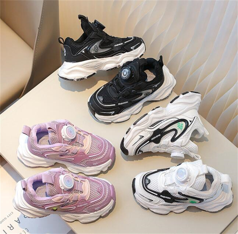 Spring Children's Sports Shoes Rotating Button Mesh Breathable Running Shoes 2024 Boys and Girls sneakers casual shoes size 21-35