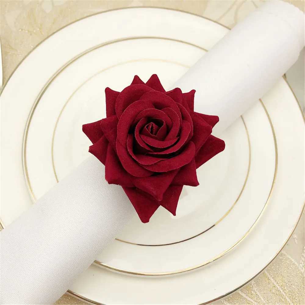 Towel Rings Red Rose Shape Napkin Ring Valentines Day Napkin Holder Wedding Party Gold Napkin Buckle Home Dinner Towel Buckle Table Decor 240321