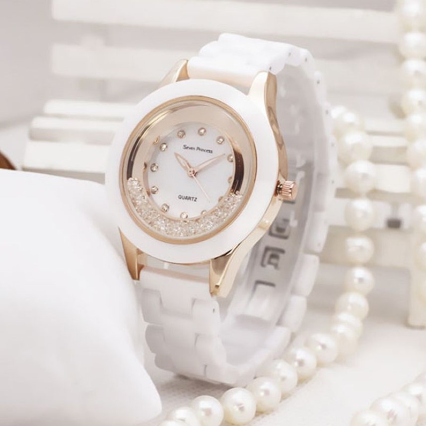 Luxury Fashion Damskie Sukiety Ceramiczne panie oglądaj biały prosty kwarcowy rękawo zegarek