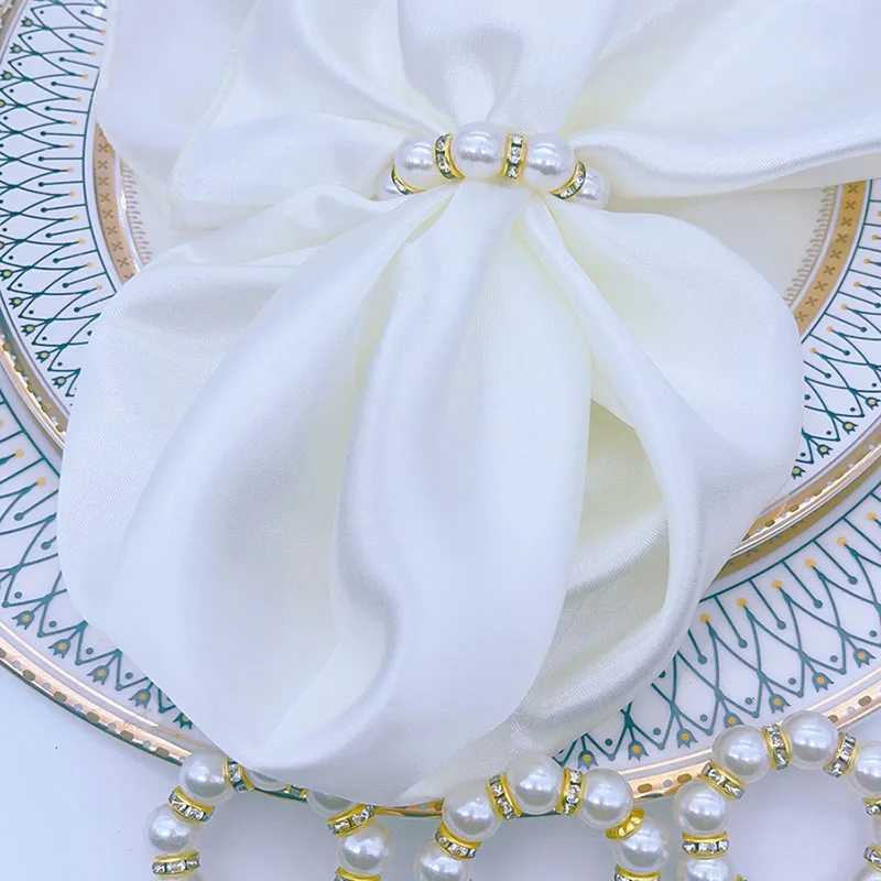 Towel Rings Golden Napkin Rings Elegant Pearl Elastic Serviette Holder For Wedding Party Banquet Adornment 240321