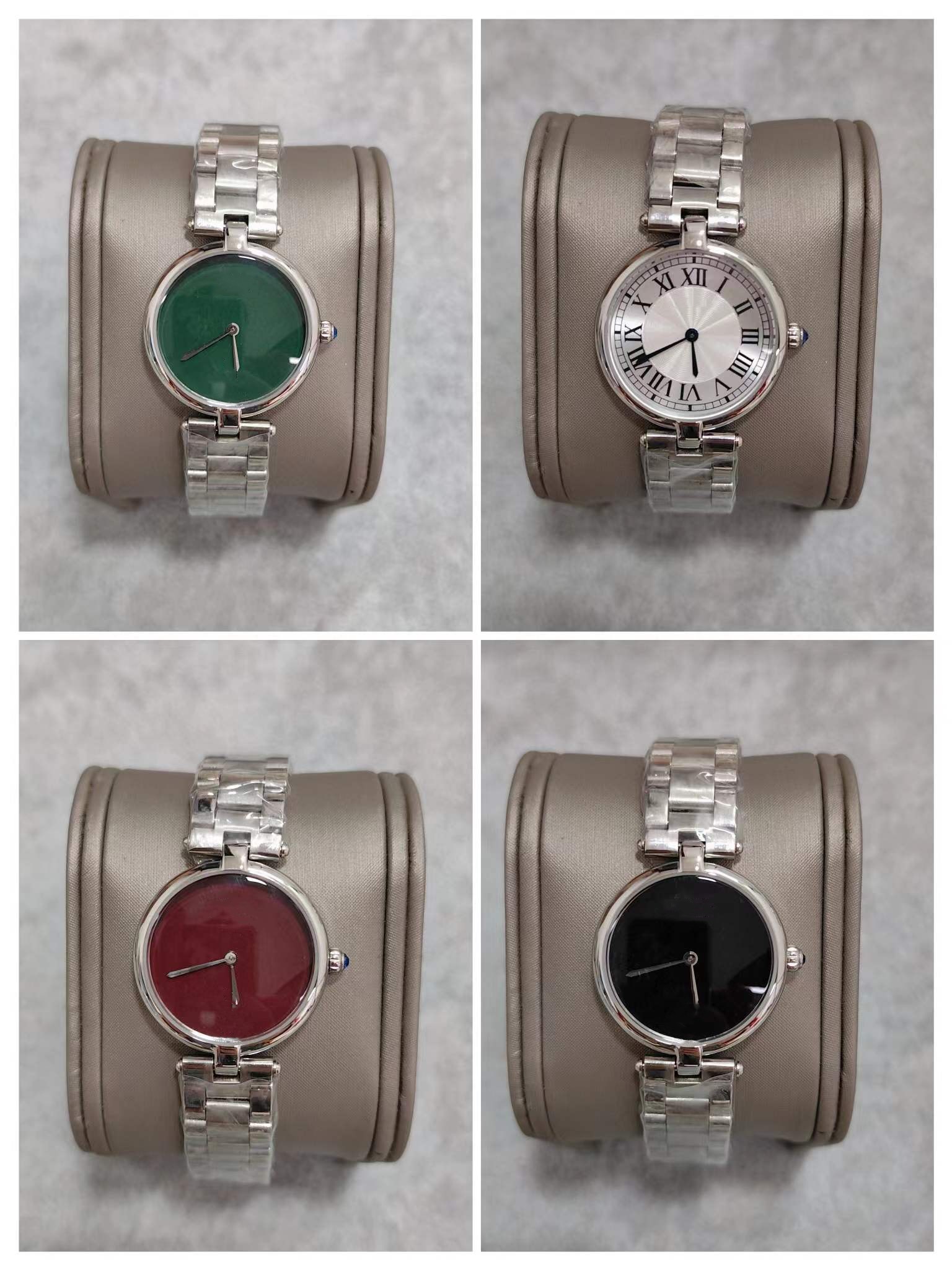 Винтажные кварцевые часы из нержавеющей стали, женские часы с римскими цифрами, женские красные, зеленые циферблаты, геометрические часы, водонепроницаемые, 30 мм