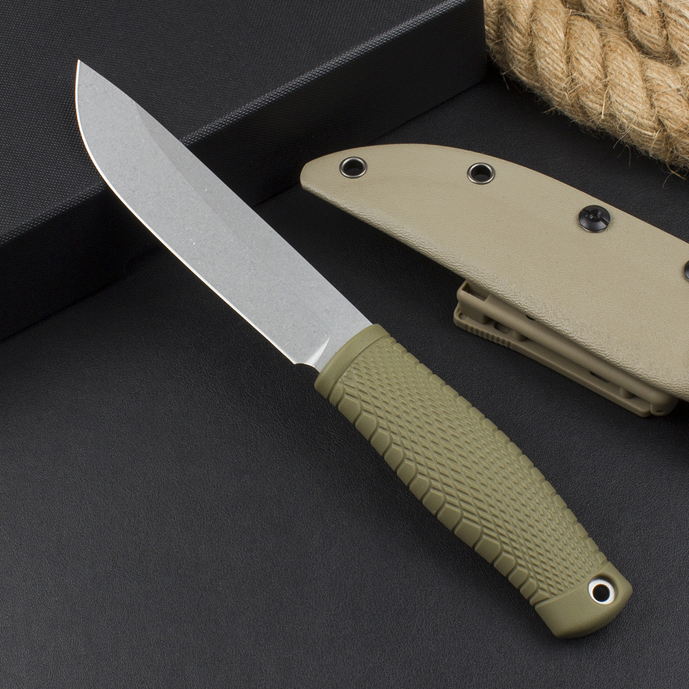 Top Quality H3887 High End Straight Knife 14C28N Stone Wash Blade Full Tang Kraton Handle Outdoor Camping Hiking Survival Knives with Kydex