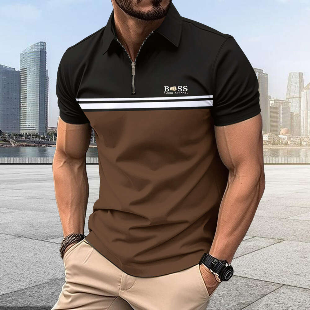 Spring/summer New European American Zipper Loose Casual Breathable Sweat-absorbing Pocket Men's Sports Polo Shirt