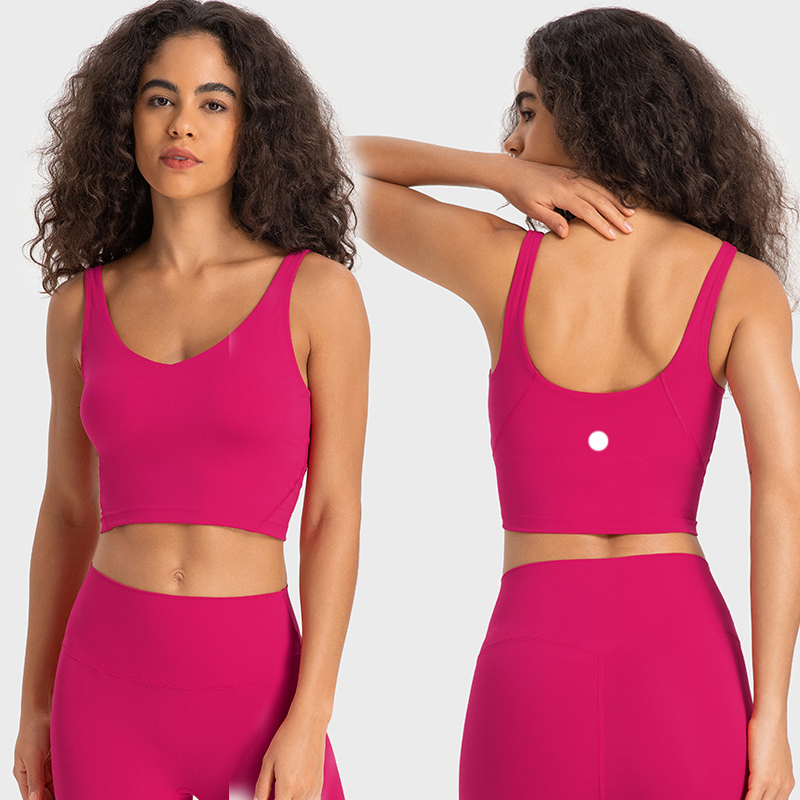 Luu Yoga Bra Align Tank Solid Color Women Slim Fit Sports Bh Fitness Vest Sexig underkläder med avtagbara bröstkuddar mjuka brassiere svett wicking andningsunderkläder