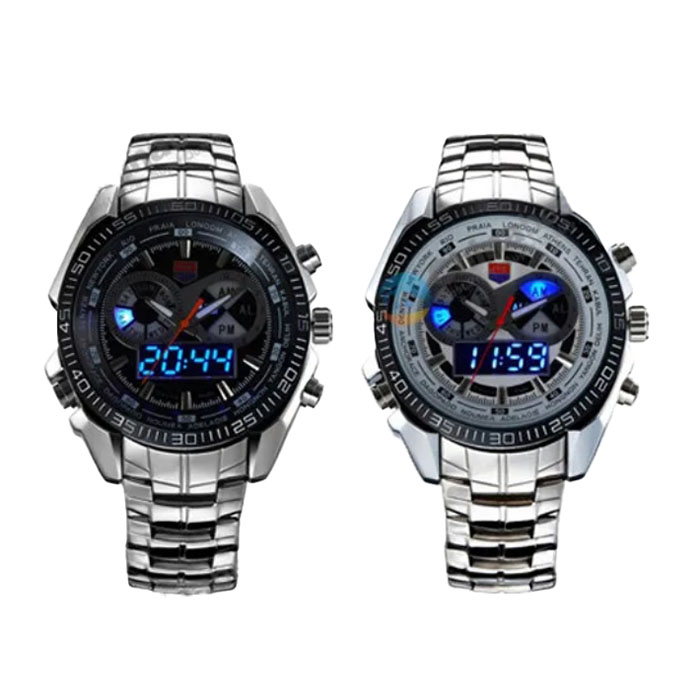 Tvg luxo relógios esportivos masculinos moda relógio de aço inoxidável led digtal relógios masculino 30am à prova dwaterproof água relógio de pulso relogio masculino