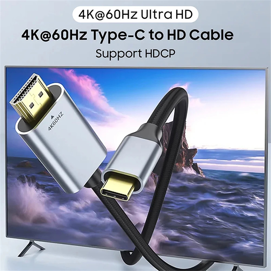 اكتب C إلى محول كبل HDTV 4K 60Hz سلك مضفر USB C إلى موصلات HD لـ MacBook Pro Air iPad Pro 1M 2M 3M