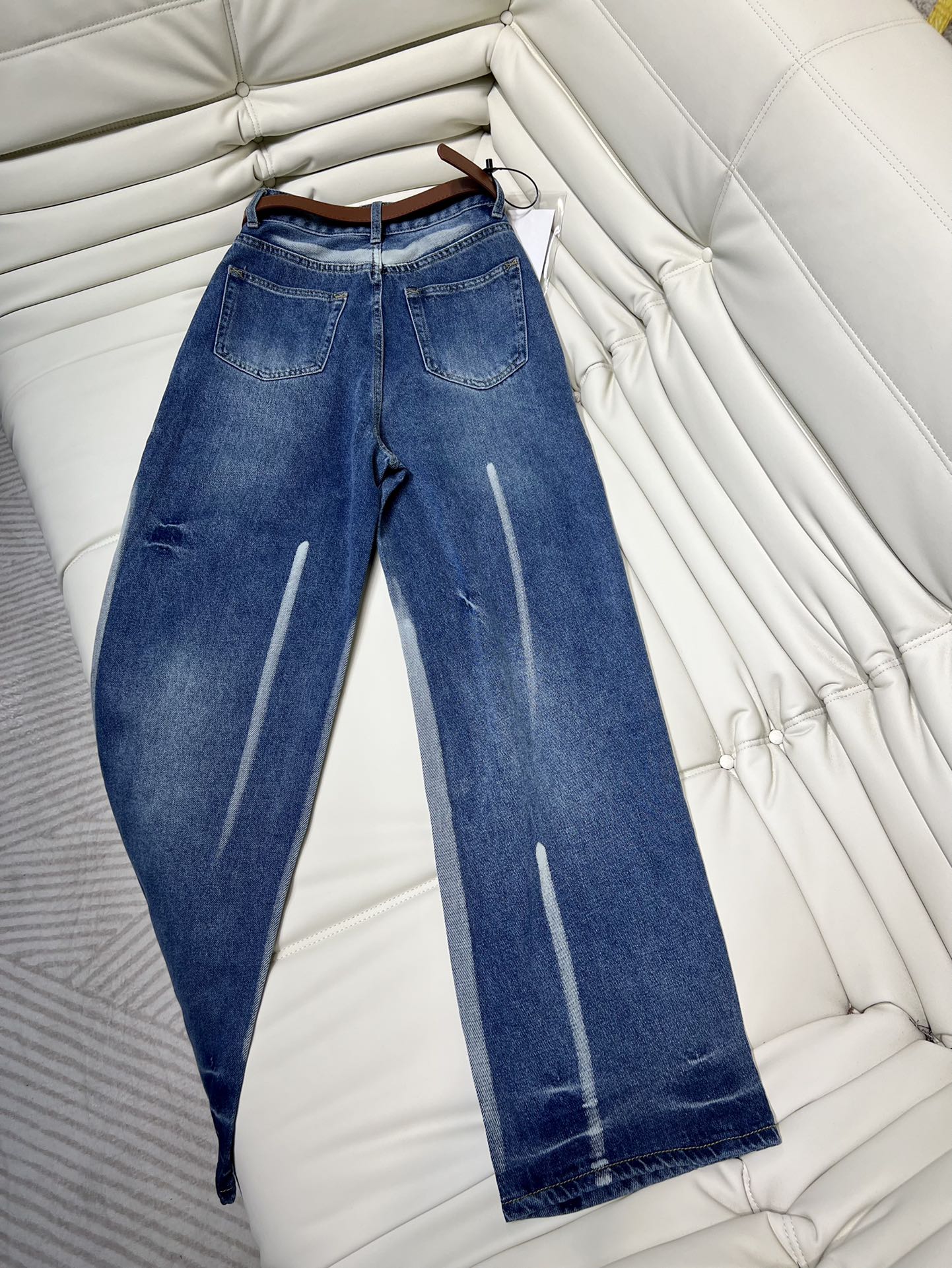 Jean droit et ample imprimé bleu marine pour femme, pantalon en Denim de styliste avec ceinture, livraison gratuite, 2024, 32110