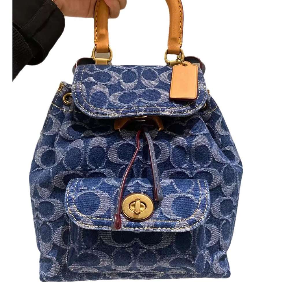 Comptoir Haute Qualité Luxe Explosif Épaule Mode Sac En Cuir Véritable Femmes En Tissu Denim Nouveau Mignon Petit Sac À Dos En Cuir De Vachette